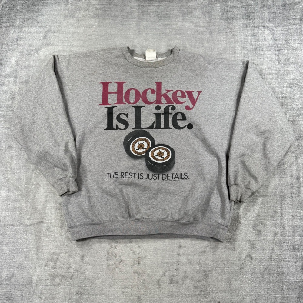 Big Ball Sports Sweatshirt Mens XL Gray Hockey Is Life Vintage 90s Crewneck